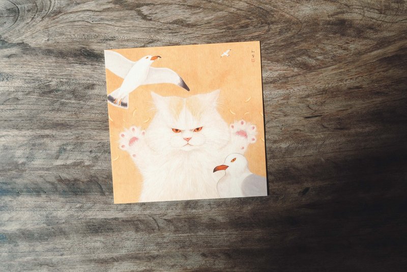 カモメと桜、猫の抱擁。韓国アーティストHyejinの猫ポストカード - はがき・メッセージカード - 紙 