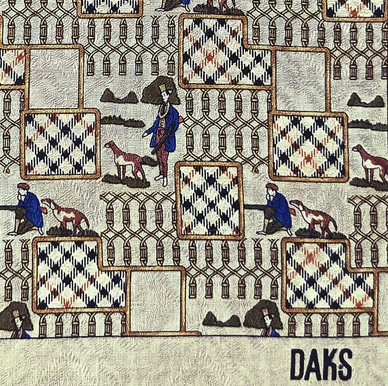 DAKS Vintage Handkerchief A Man and A Dog 20 x 19.5 inches - Handkerchiefs & Pocket Squares - Cotton & Hemp Khaki