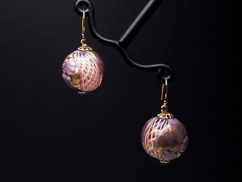 Murano Glass Beads Earring #GE0453 - ต่างหู - แก้ว สีม่วง