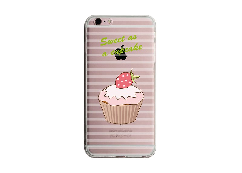 Strawberry Cup Cake Transparent Phone Case iPhone13 12 Max Samsung S20 Huawei PCTP-AM10C - เคส/ซองมือถือ - พลาสติก สึชมพู