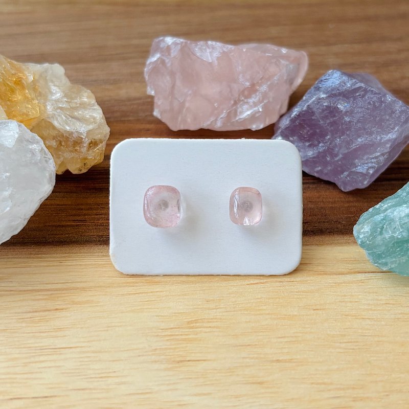 Stone Light - Natural Stone Earrings - Rose Quartz 04 - ต่างหู - เครื่องประดับพลอย สึชมพู
