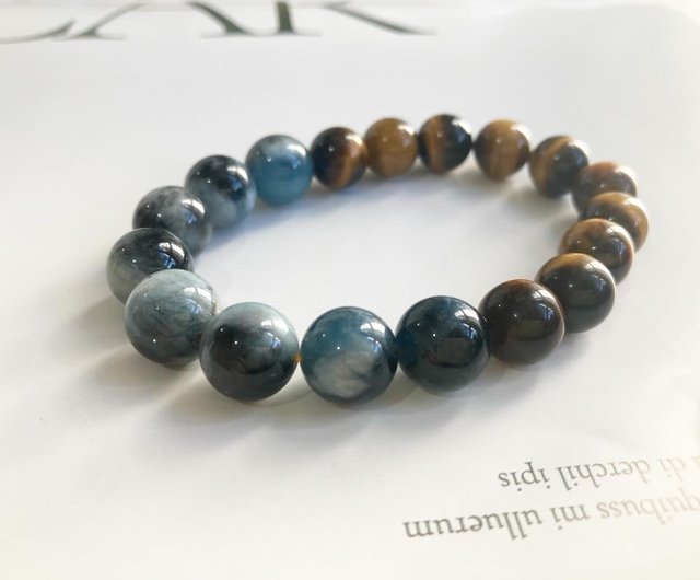 10MM メンズ天然石ブレスレット デビルアクアマリン × タイガーアイ