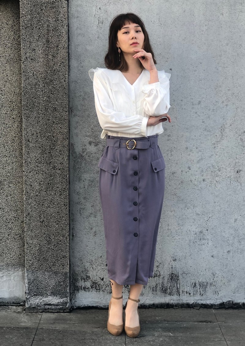 中排釦長裙 - 裙子/長裙 - 其他材質 紫色