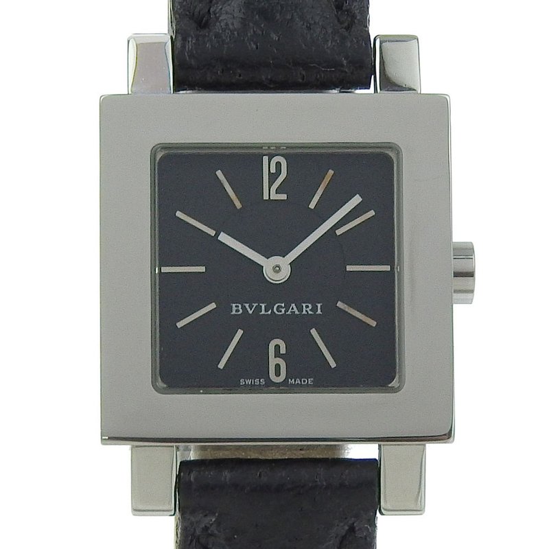 【日本直送】ブルガリ BVLGARI クアドラード 腕時計 SQ22SL SS×レザー クオーツ アナログ表示 黒文字盤 レディース【中古】 - 女錶 - 不鏽鋼 銀色