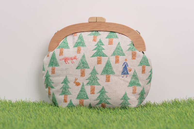 Fairy tales in the forest#绿#Small section/Wooden gold bag/retro cross-body bag/carrying bag - กระเป๋าแมสเซนเจอร์ - ผ้าฝ้าย/ผ้าลินิน สีเขียว