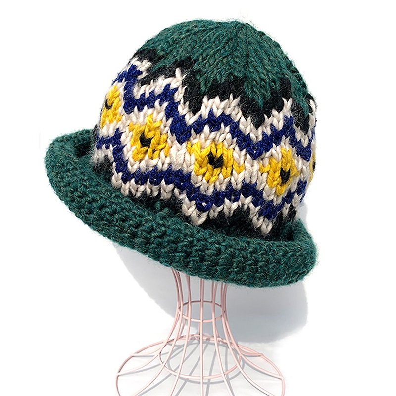 [Knit Hat] Nordic Pattern Knit Hat GREEN - Hats & Caps - Wool Green