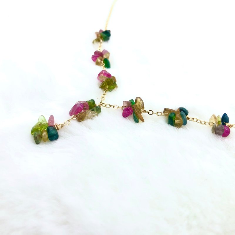 Peace every year-Rough color tourmaline collarbone necklace/rich color/ Stone/gift - Necklaces - Semi-Precious Stones Multicolor