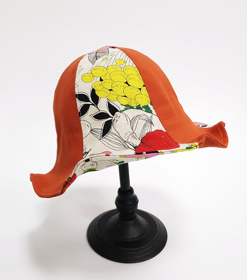 Big lily flower hat // magic mushroom mushroom X orange // #双拼概念#拼色#日本布#Sunscreen - หมวก - ผ้าฝ้าย/ผ้าลินิน สีส้ม
