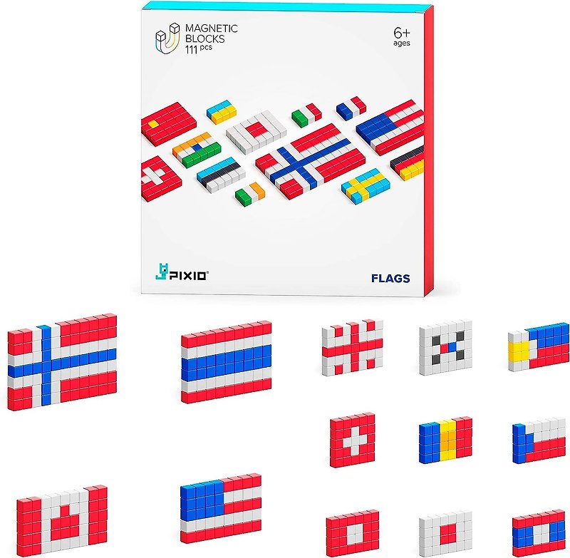 PIXIO Magnetic Cubes - Flags of The World for Kids - Magnetic Cubes - Board Games & Toys - Plastic 
