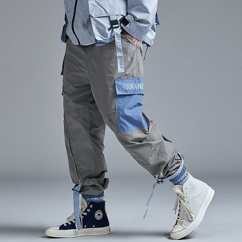潮牌日系復古風運動尺余り工装足のズボンのポケットに束 - パンツ メンズ - その他の素材 