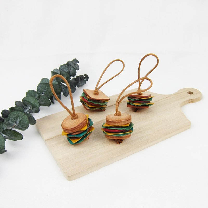 hamburger 、ClubSandwich key ring - Keychains - Genuine Leather Multicolor