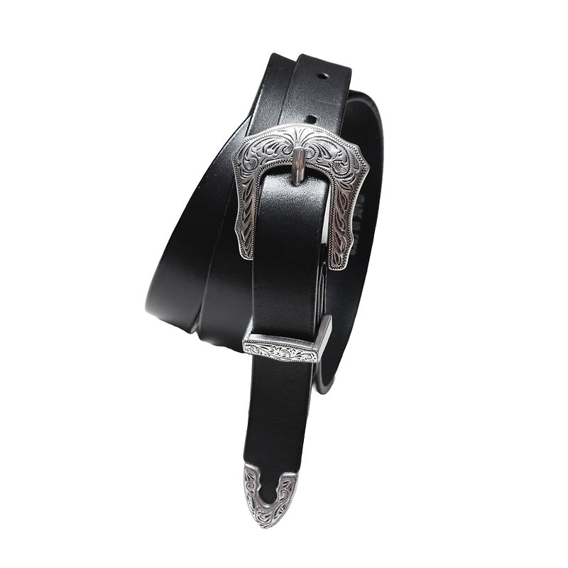 Western Leather Belt| Handmade| Unisex Belt| Customized| Leather Accessories - เข็มขัด - หนังแท้ สีดำ