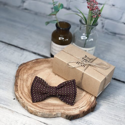 LissBowTies Burgundy Bow Tie For Men - Professor Gift - Silk Polka Dot Bow Tie