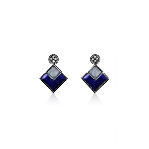 Genevieve Collection 18k方形青金石及藍晶鑽石耳環