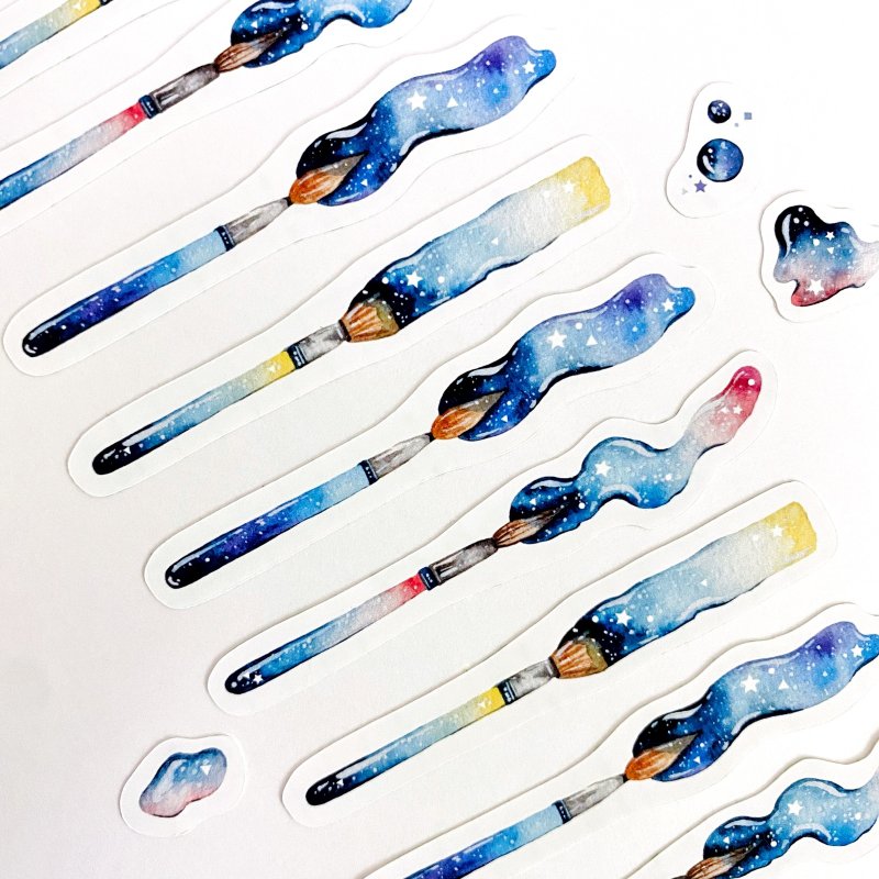 星空を描く筆フレークシール - 貼紙 - 紙 多色