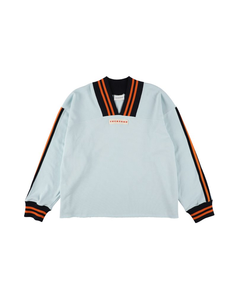 V-NECK SWEATSHIRT-LIGHTBLUE Vネックスウェットシャツ-ライトブルー - 帽T/大學T - 棉．麻 藍色