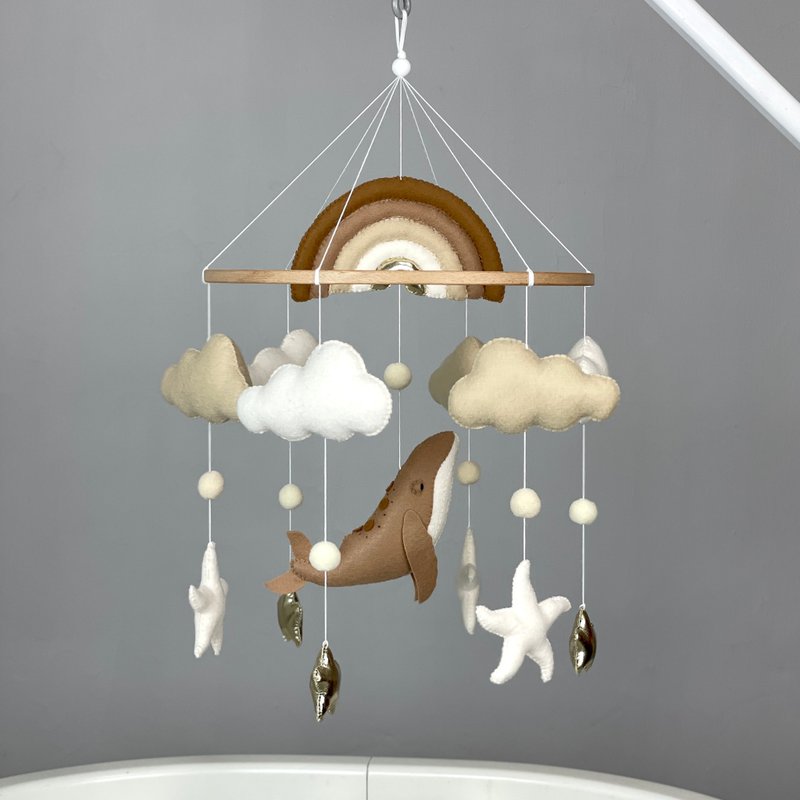 Whale baby mobile neutral Ocean crib mobile Nautical nursery decor New mom gift - 寶寶/兒童玩具/玩偶 - 其他材質 咖啡色