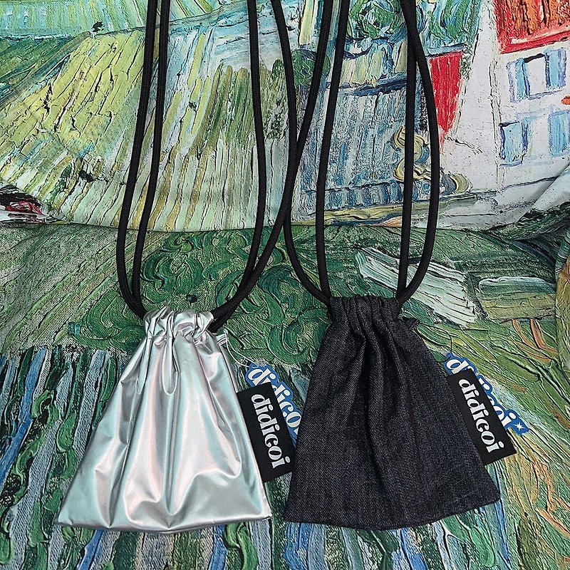 mini drawstring bag 【silver/denim】 - Drawstring Bags - Cotton & Hemp 