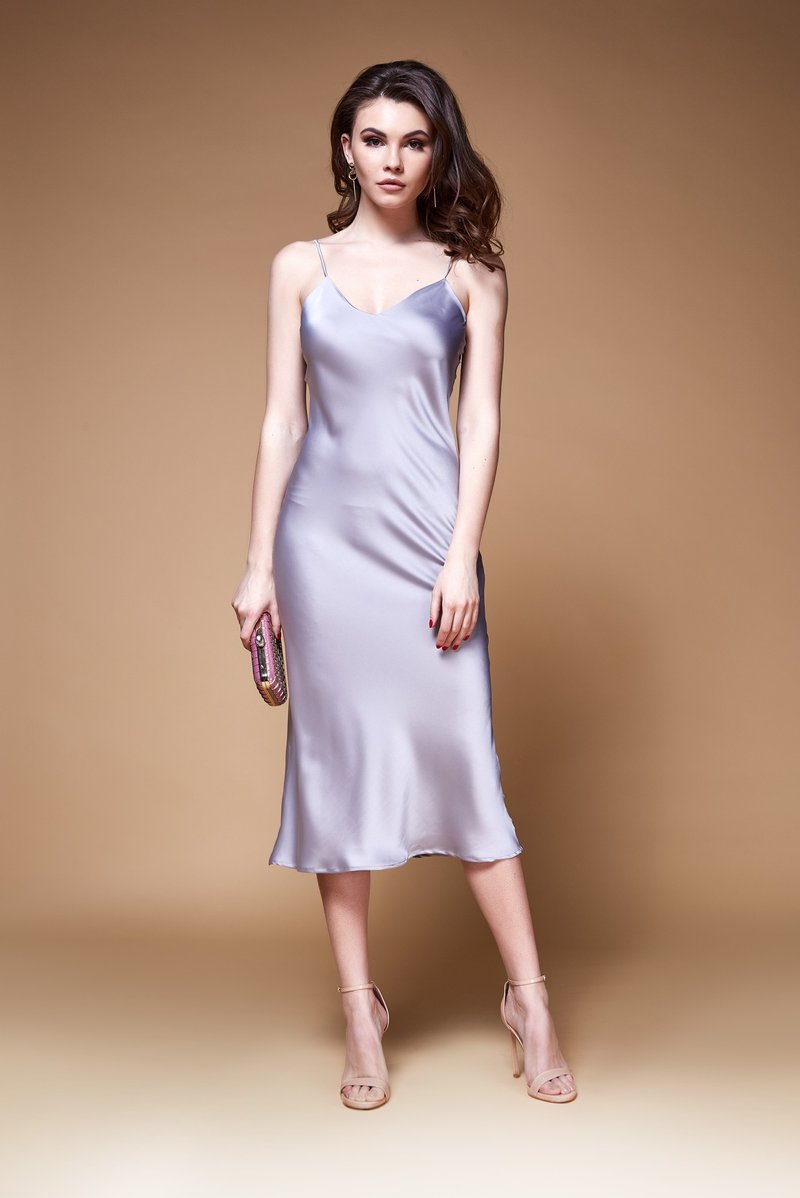 Natural silk dress - Satin midi bias cut slip dress - Bridal flowy cami dress - 禮服/小禮服 - 絲．絹 多色