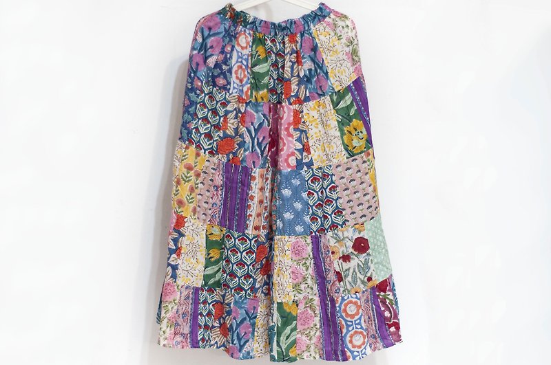 Woodblock print cotton skirt Indian cotton patchwork skirt blockprint woodblock print long skirt-flowers - Skirts - Cotton & Hemp Multicolor