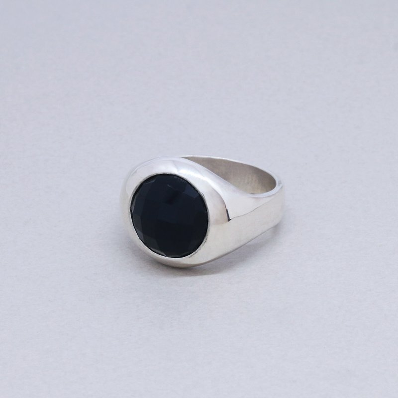 12mm Black Onyx Cabochon Silver Ring - General Rings - Other Metals Black