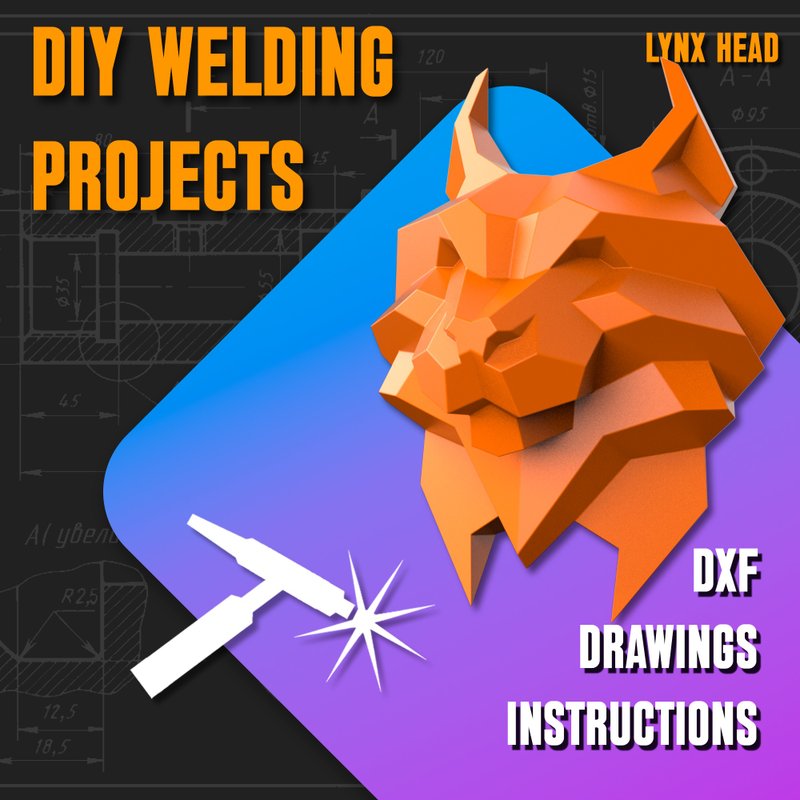 Welding Project Plans Drawings Lynx Head (DXF, PDF) - 圖文模板設計 - 其他材質 