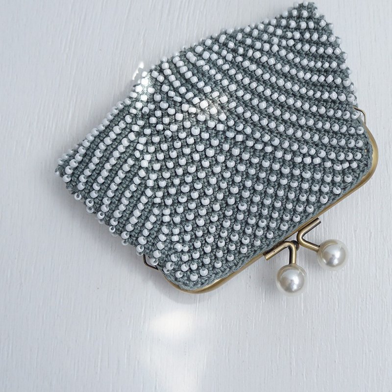 Ba-ba (m) Skipping Stiches Beads crochet square pouch No.2149 - 錢包/皮夾/長短夾 - 其他材質 綠色