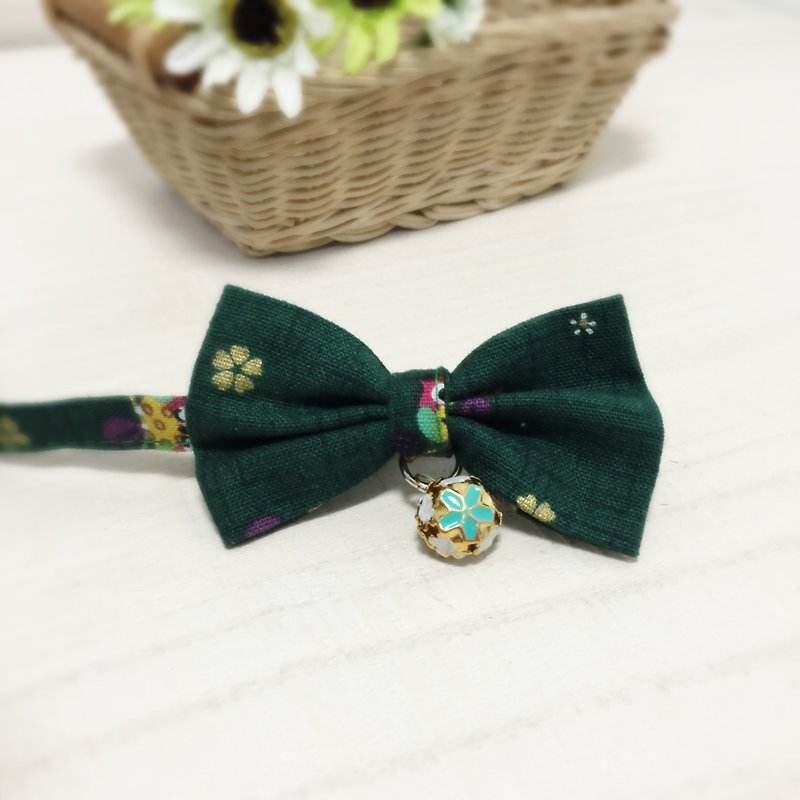 ウインドフクロウ - 緑の犬の犬の弓の装飾の襟 - 首輪・リード - コットン・麻 グリーン