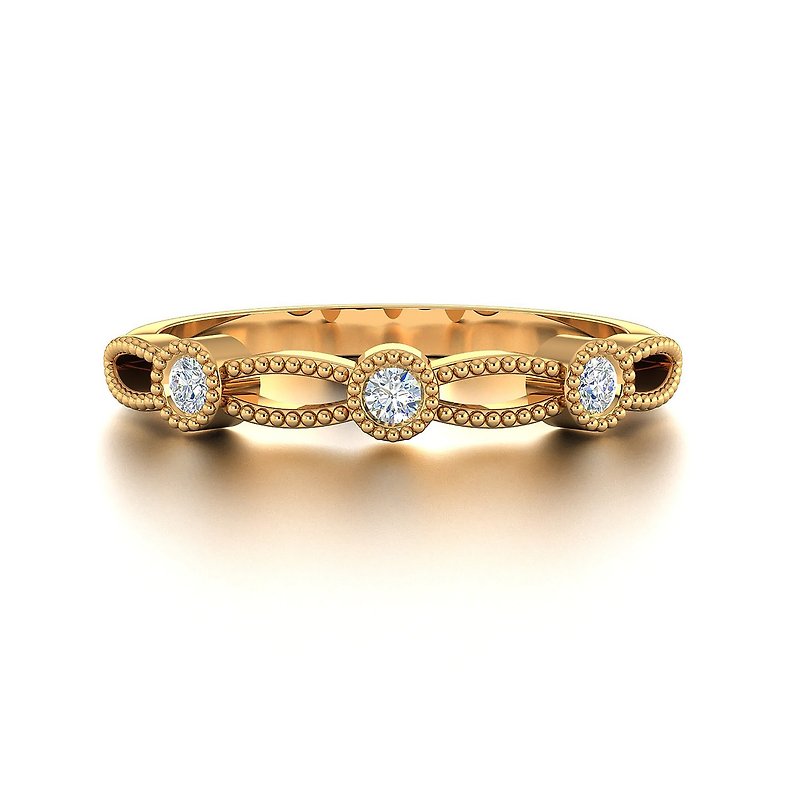 【PurpleMay Jewellery】純18K玫瑰金縷空蕾絲戒指 婚戒訂製 R004 - 戒指 - 鑽石 金色