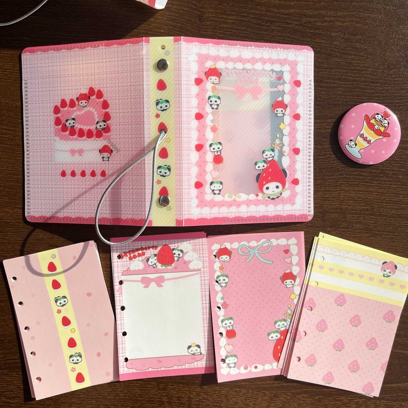 [Strawberry Cake] m5 Journal Diagonal Grain Loose-leaf Binder / Cute Two-Fold Loose-leaf Cover Notebook - Notebooks & Journals - Other Materials Multicolor