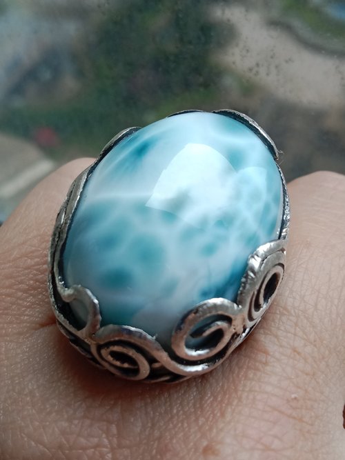 寶藏石光 / Light of Treasure Stone 拉利瑪手工銀戒 純銀戒指~ 隨緣聚散 ~ Larimar Silver Ring