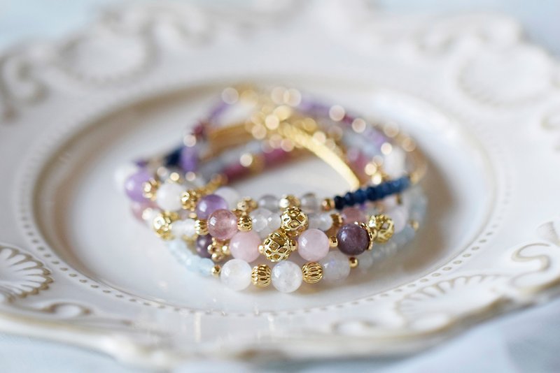 Goody Bag - 3 x Gemstone Crystal 14K Gold Plated Bracelet - Bracelets - Crystal Pink