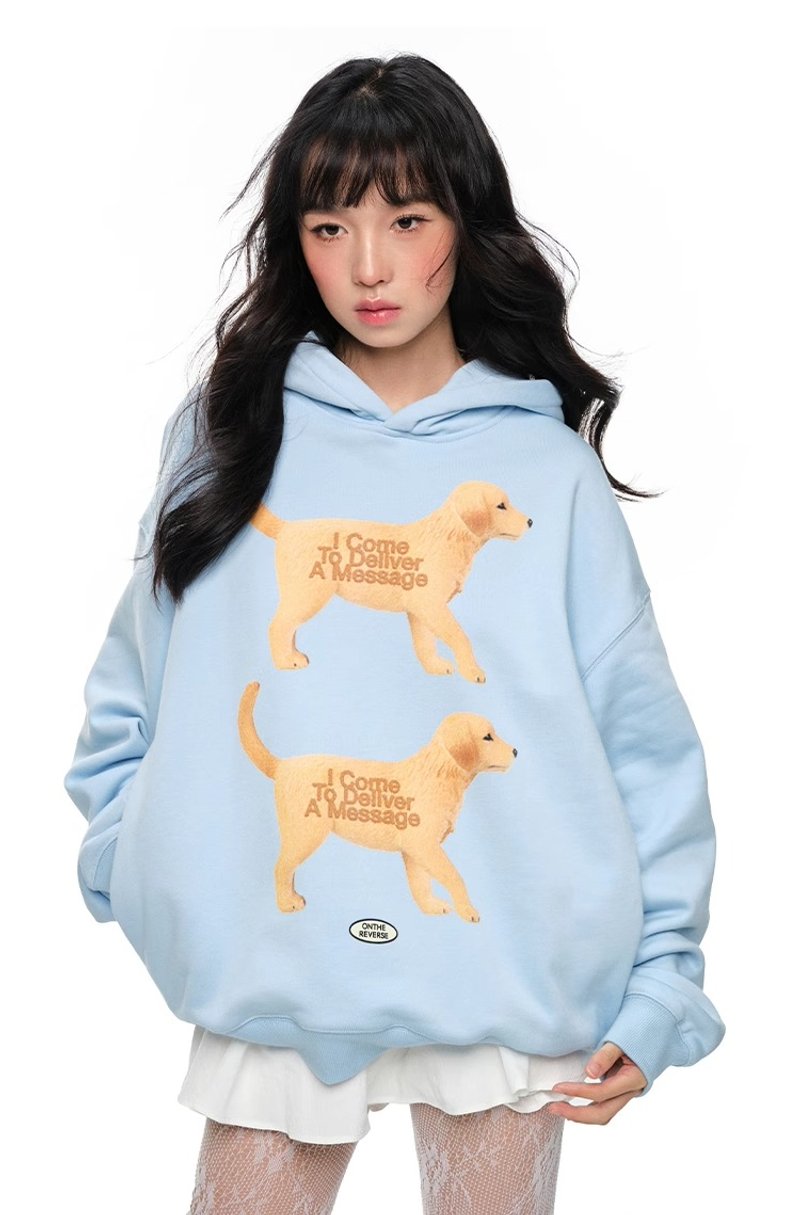 Women's blue golden retriever print hooded pullover sweatshirt - Unisex Hoodies & T-Shirts - Other Materials 