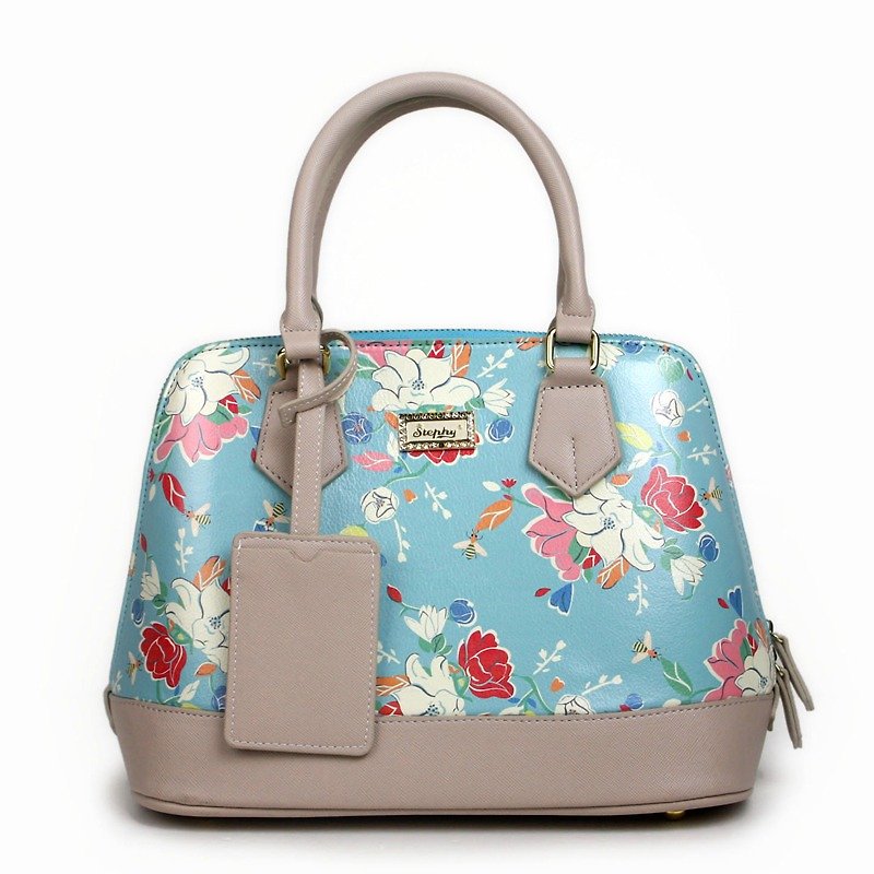 Mother's Day Gift-Blue Floral Shell Shell Handbag with Long Shoulder Strap / Cross Bag / Shoulder Bag - กระเป๋าแมสเซนเจอร์ - วัสดุอีโค 