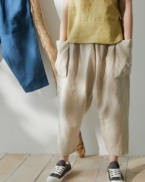 森織海自然生活風格服飾 【森織海】亞麻/天絲麻大口袋飛鼠褲-可訂製男款