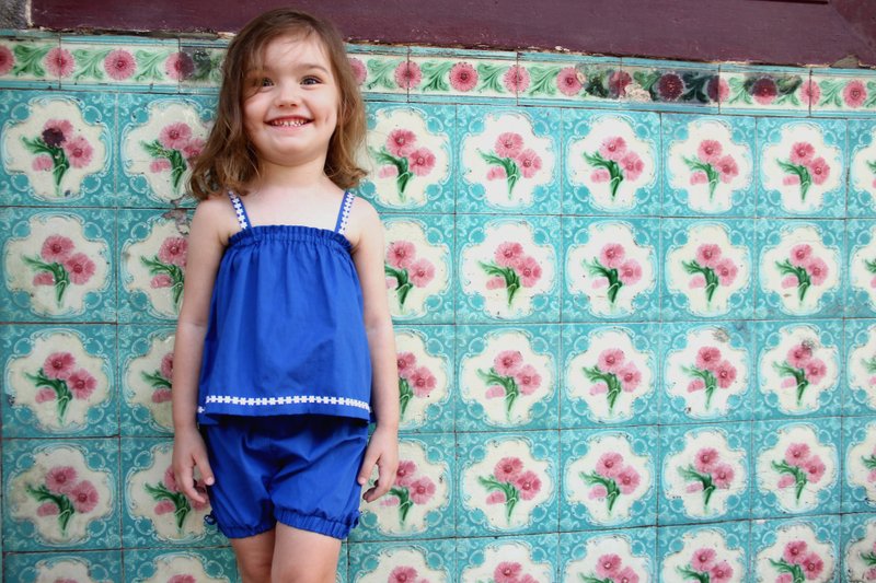 Deep blue baby girl top and bloomer shorts - 其他 - 棉．麻 藍色