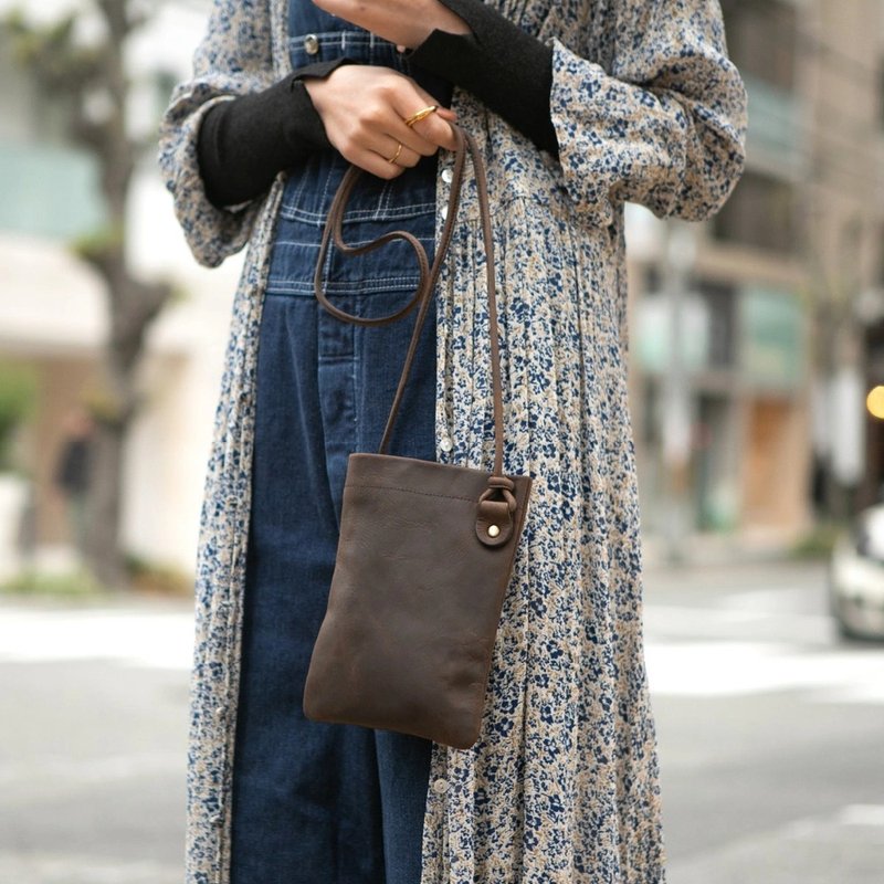 オールレザー サコッシュ ショルダーミニバッグ 鞄 ポーチ bag Shoulder bag mini【Brown】HAB016 - ショルダーバッグ - 革 ブラウン