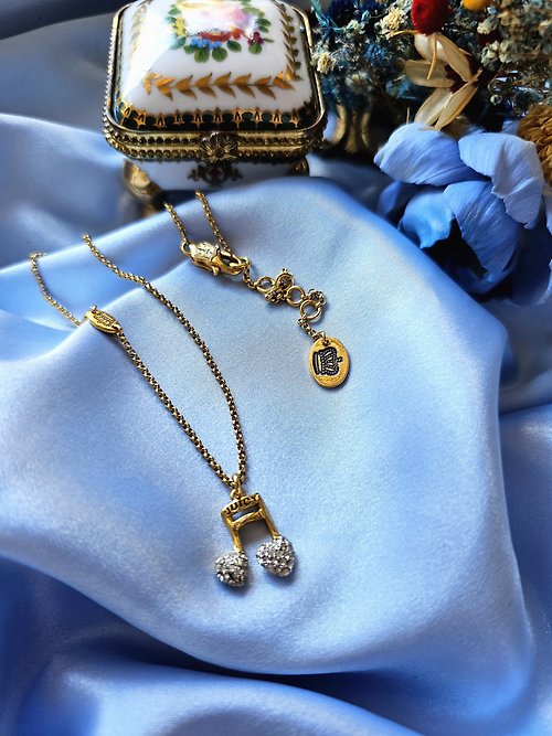 Hale黑爾典藏西洋古董 JUICY COUTURE水鑽音符皇冠裝飾金色項鍊/美國西洋古董飾品