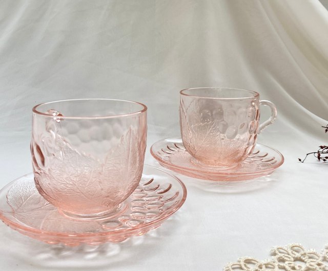 Arcoroc pink glass tea cups and saucers