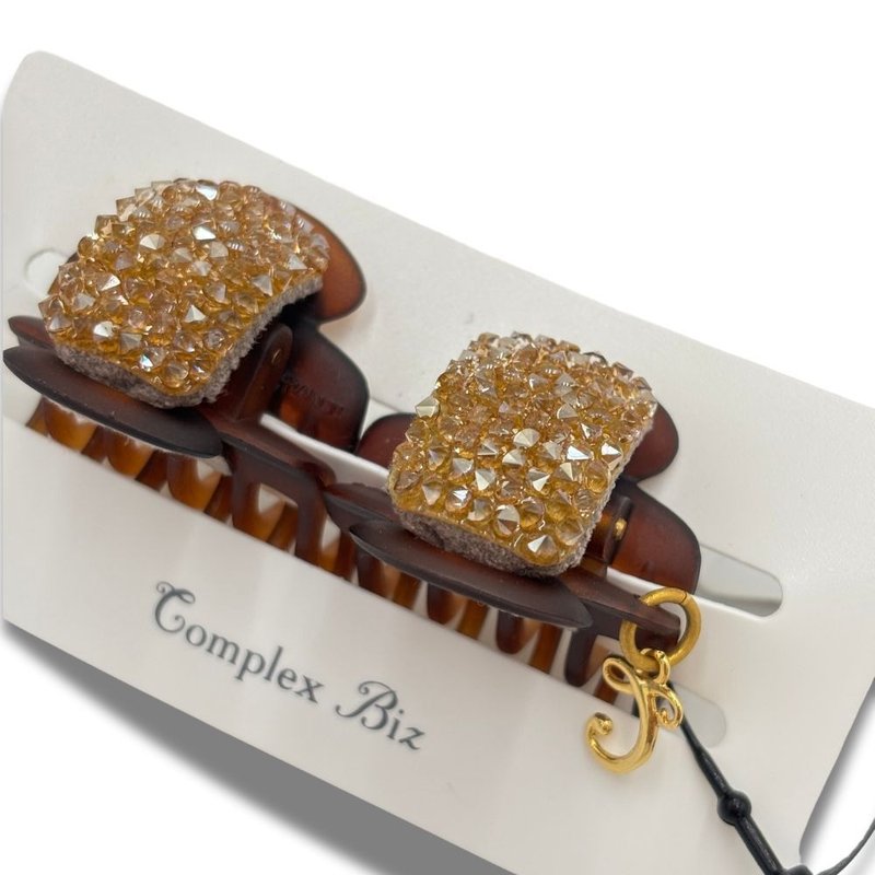 COMPLEX BIZ 水晶 甜心夾 兩件組 咖啡色底 - 髮夾/髮圈 - 水晶 多色