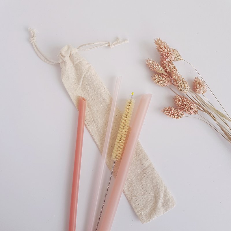 Limited time offer - FunXinストロ safe biomedical grade environmentally friendly straws - transparent pink peach - single - Reusable Straws - Silicone Pink