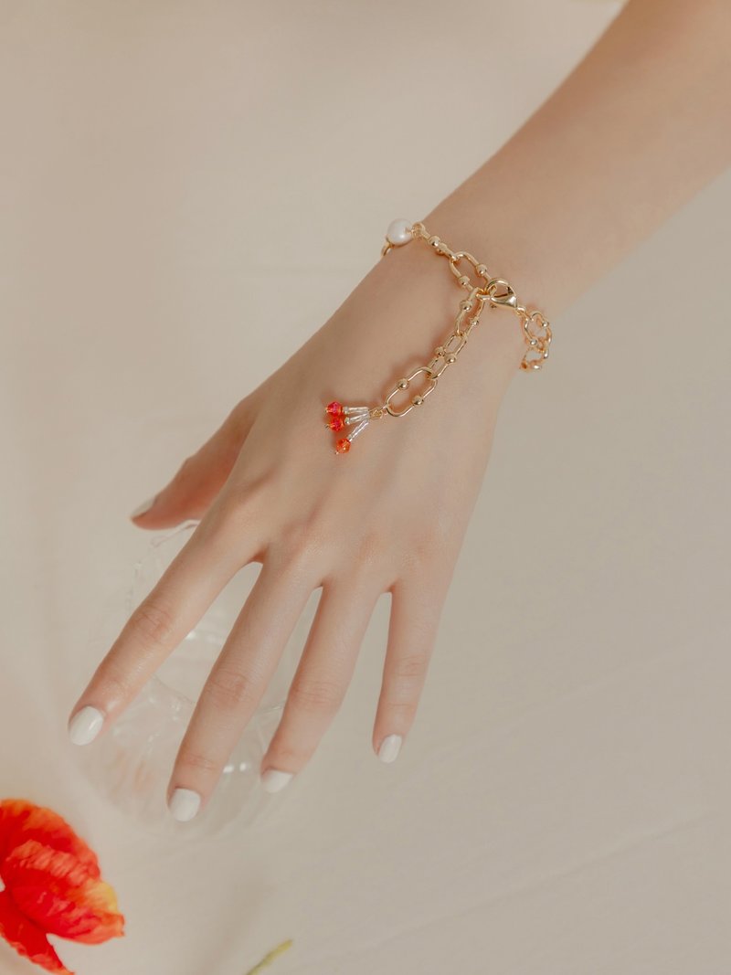 金魚嚮往。MUCHAT手作14KGP鋯石琉璃珍珠手鍊 - 手鍊/手環 - 其他金屬 金色