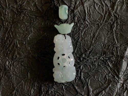 淳玉晶品坊 免費開光快速出貨天然緬甸玉翡翠冰糯種飄花招財貔貅項鍊 錢滾錢
