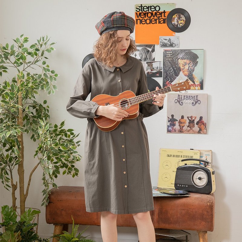 Hana Mokuba Wen Qing スウィート ドール カラー シャーリング ポケット ドレス - ワンピース - コットン・麻 