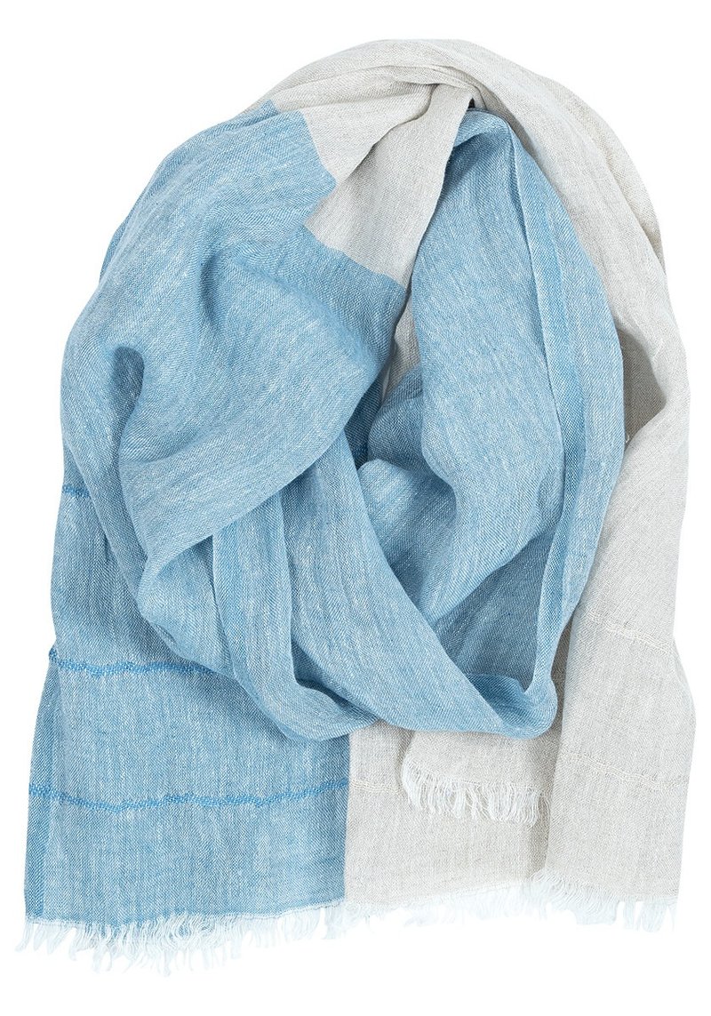 TSAVO linen thin scarf (linen light blue) - ผ้าพันคอถัก - ผ้าฝ้าย/ผ้าลินิน สีน้ำเงิน