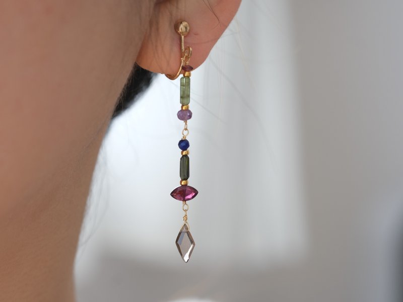 hátíð earring natural color stone smoky quartz garnet  Lapis Lazuli Green Tourma - Earrings & Clip-ons - Gemstone Multicolor