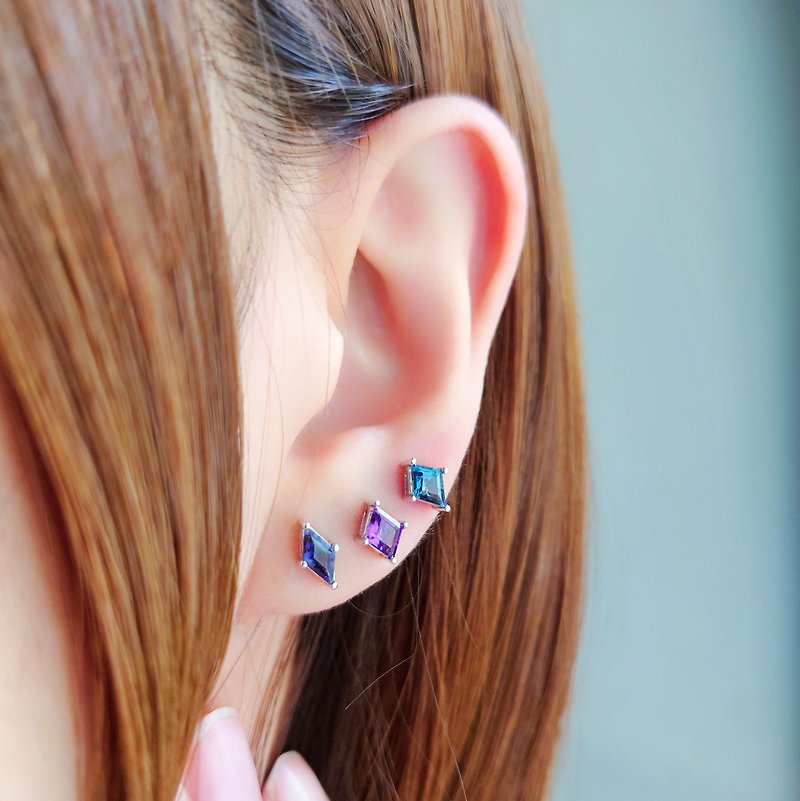 菱形半寶石電鍍18K金純銀耳環 - 耳環/耳夾 - 純銀 紫色