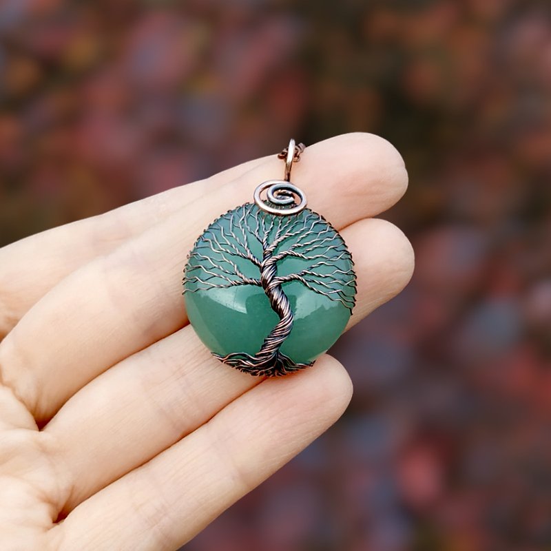 Aventurine Tree Of Life Necklace, Copper Wedding Anniversary Gift for Wife - 長項鍊 - 寶石 綠色