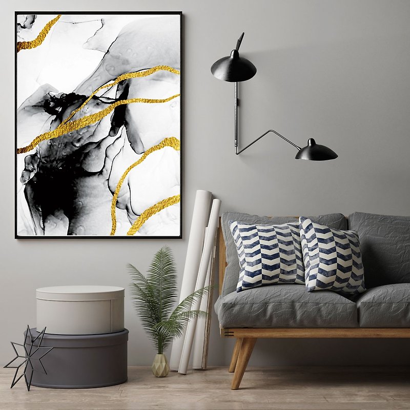Golden Wave II- Black Gold Abstract Canvas Print, Abstract Luxury Wall Art - Posters - Other Materials Multicolor