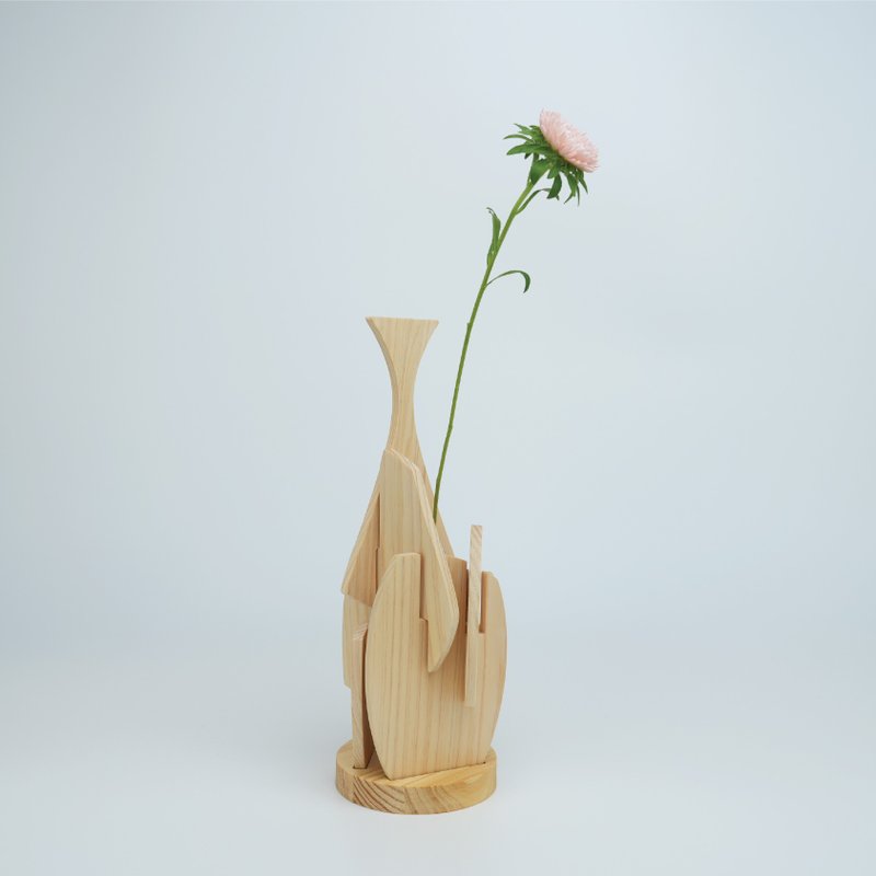 木板の立体パズル×花瓶×二号 一輪挿し+組み木+ヒノキ+癒し+インテリア+名入れ無料+ギフトラッピング無料 - 花瓶/花器 - 木頭 黃色